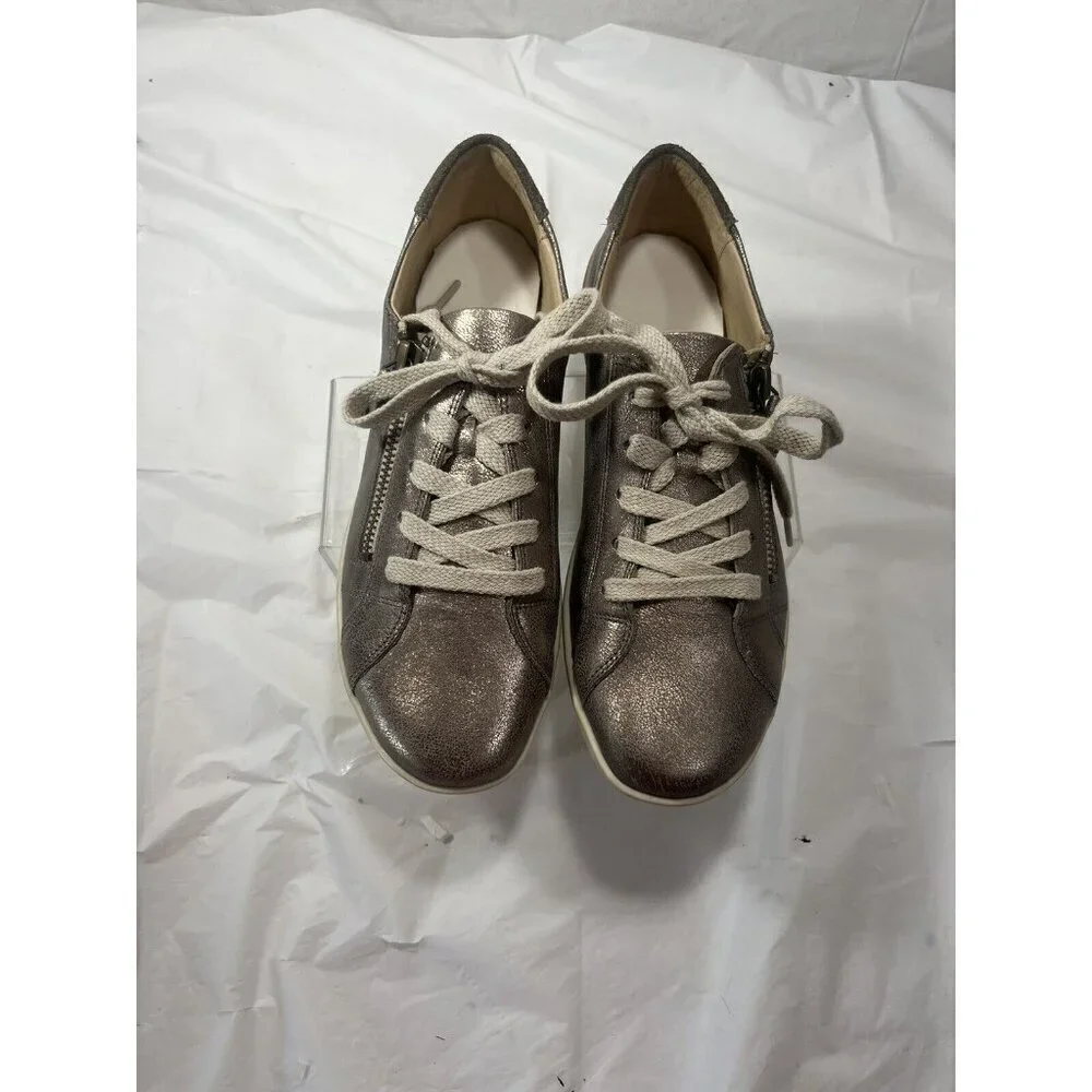 Nurture Colley Women's  Leather Lace Up Shoes Zipper Sz 5.5 metallic silver